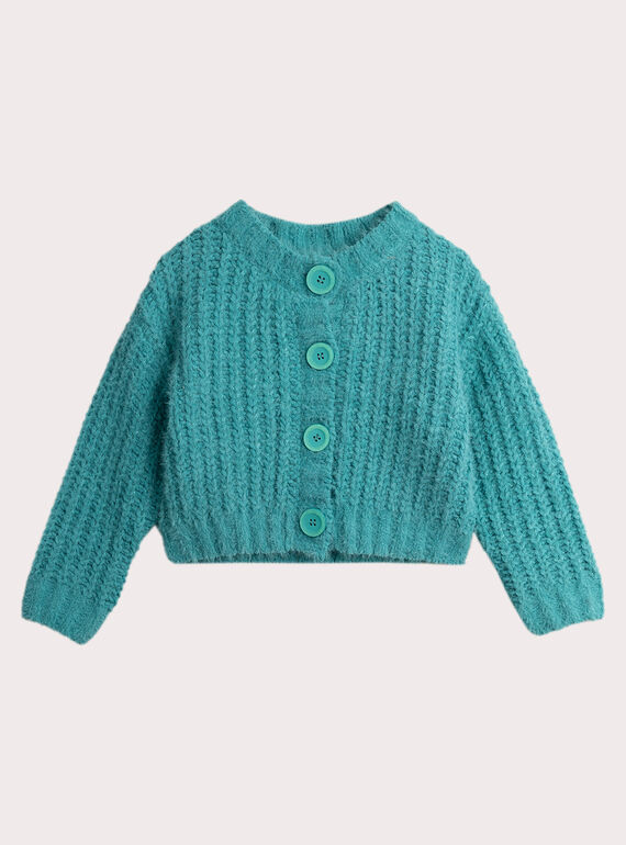 Cárdigan azul verde de malla de plumas para niña  VAJOCAR4 / 24W901H2CAR215