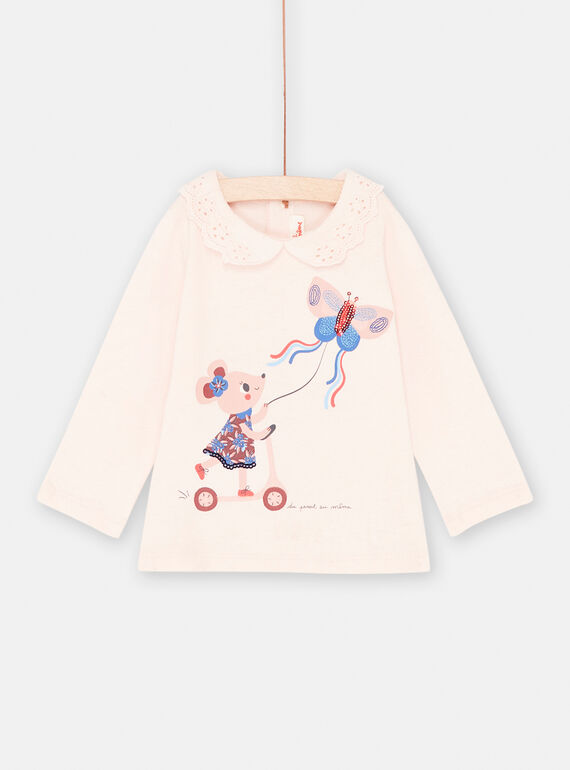 Camisetita rosa pétalo con estampado de ratón y mariposa para bebé niña SIFORBRA / 23WG09K1BRA309