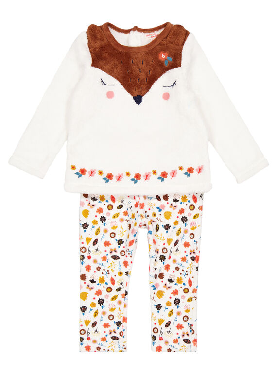 Pijama de color crudo de terciopelo de tacto suave para niña recién nacida GEFIPYJREN / 19WH13N1PYJ001