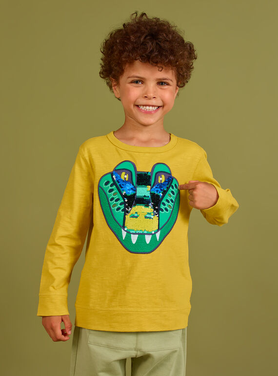 Camiseta de color amarillo con estampado de lentejuelas para niño MOKATEE2 / 21W902I3TML106