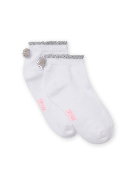 Calcetines cortos blancos con borlas grises para niña NYAJOSCHO1C / 22SI0165SOQ000