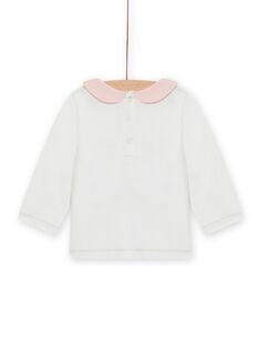 Camiseta de color crudo con cuello avolantado y estampado de fantasía para bebé niña MINOBRA / 21WG09Q1BRA001