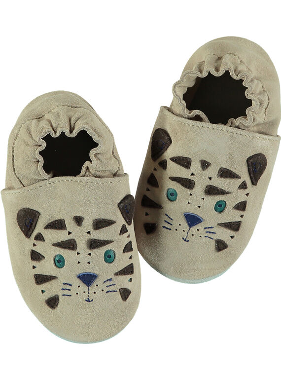 Zapatillas de casa de piel de serraje flexible de color beige para bebé niño GNGTIGRE / 19WK38Z1D3S080