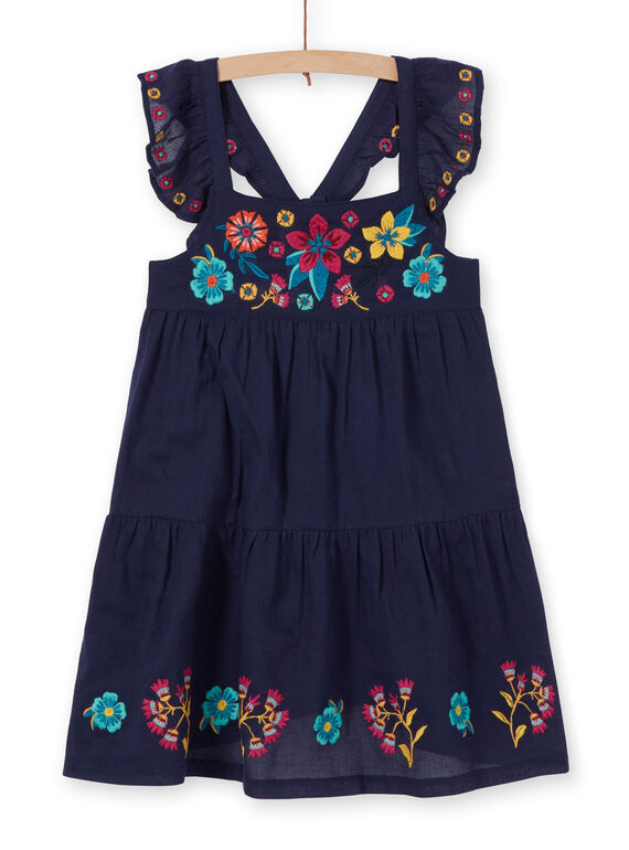 Vestido de color azul marino con estampado floral para niña LAMUMROB4 / 21S901Z2ROBC211
