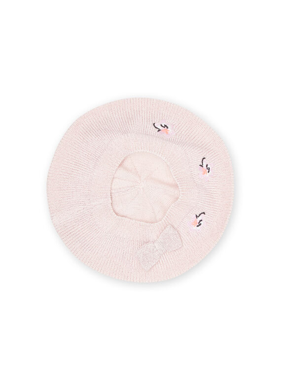 Boina de punto rosa empolvado con bordado floral para bebé niña NYIMOBON / 22SI09N1BOND327