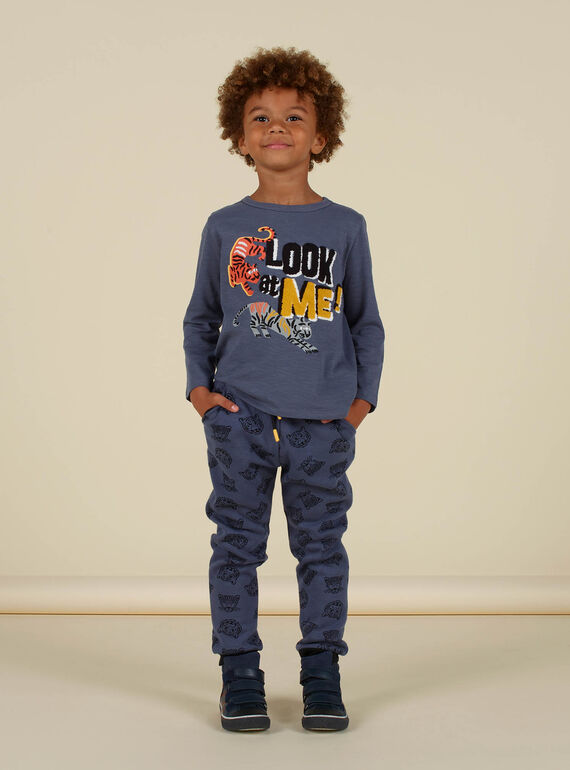 Pantalón de chándal con tigre y leopardo de color azul para niño MOHIJOG2 / 21W902U1JGB929