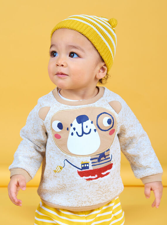 Sudadera de color beige jaspeado para bebé niño LUNOSWE / 21SG10L1SWEA010