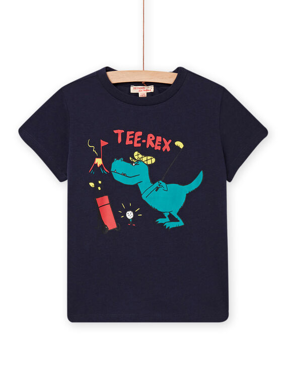 Camiseta azul noche con estampado de dinosaurio golfista para niño NOJOTI8 / 22S902C1TMC705