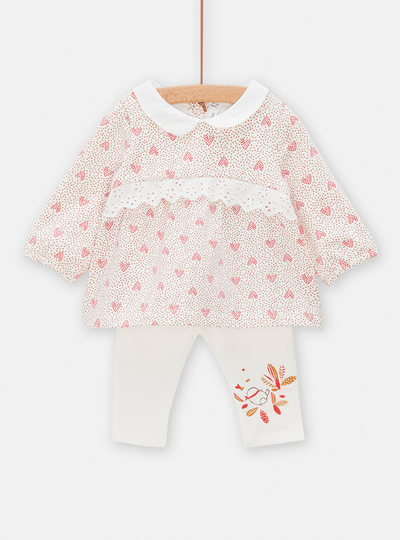 Conjunto blanco roto y rosa de vestido y leggings para bebé niña TOU1ENS2 / 24SF03H1ENSA001