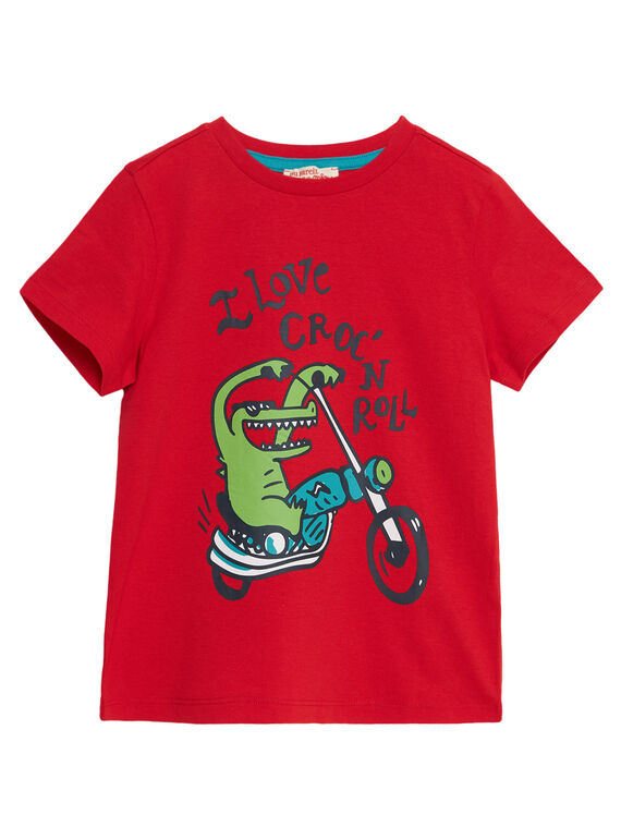 Camiseta de manga corta de color rojo con estampado de cocodrilo en moto para niño JOJOTI10 / 20S902T4D31F505