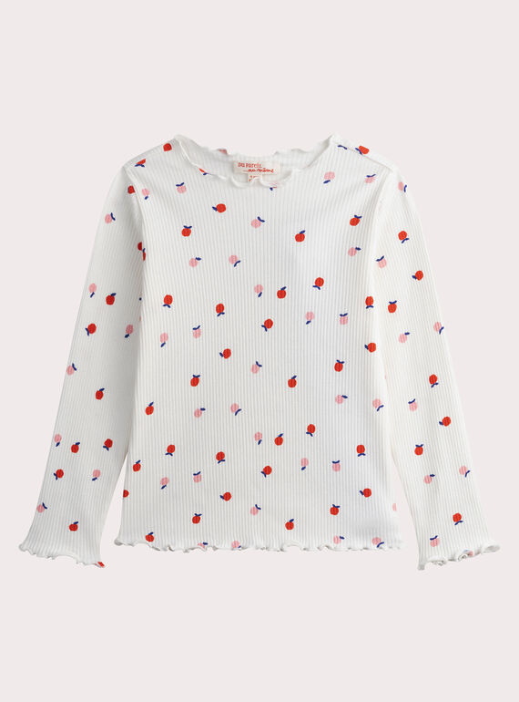 Camiseta blanca de manga larga de canalé con estampado de manzana WAJOTEE2 / 25S901K2TML001
