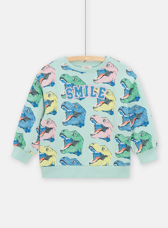 Sudadera de color verde claro con estampado de dinosaurios para niño TOCOSWE / 24S902N1SWEG622