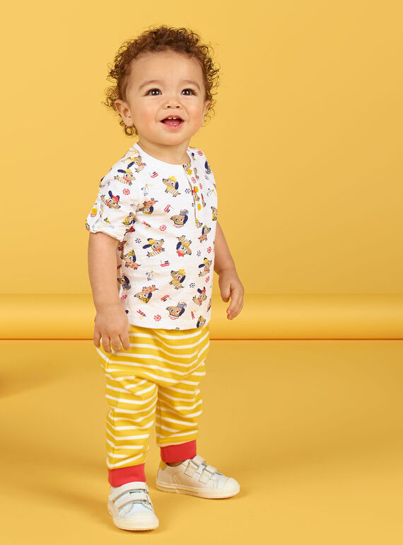 Camiseta de algodón de color crudo con estampado de perros y fantasía para bebé niño LUNOTUN / 21SG10L3TML001