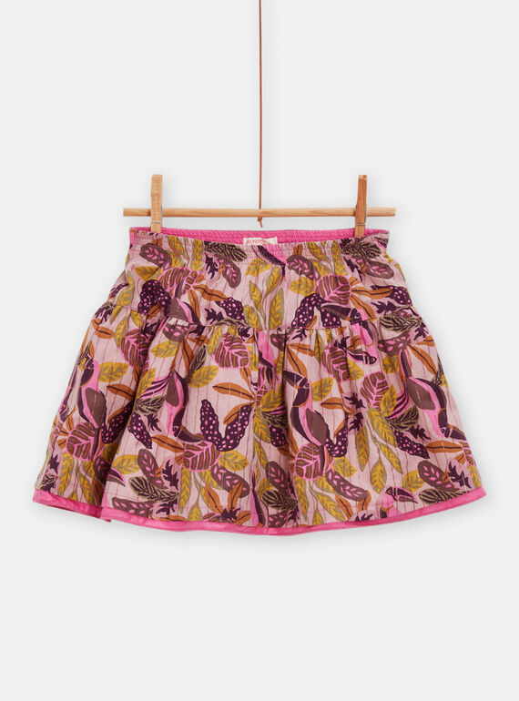 Falda reversible rosa con estampado de tucán y hoja para niña TACRIJUP2 / 24S901L1JUP303