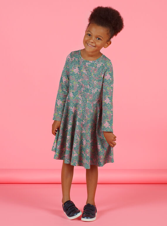 Vestido caqui y rosa con estampado floral para niña MAKAROB5 / 21W901I2ROB612