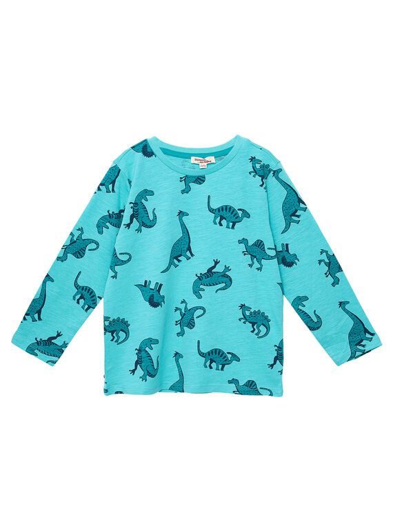 Camiseta de manga larga de color turquesa con estampado de dinosaurios para niño JOJOTEE4 / 20S90244D32209