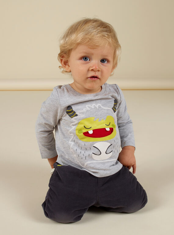Camiseta de color gris jaspeado bordada para bebé niño MUHITEE1 / 21WG10U3TML943