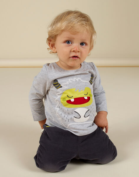 Camiseta de color gris jaspeado bordada para bebé niño MUHITEE1 / 21WG10U3TML943