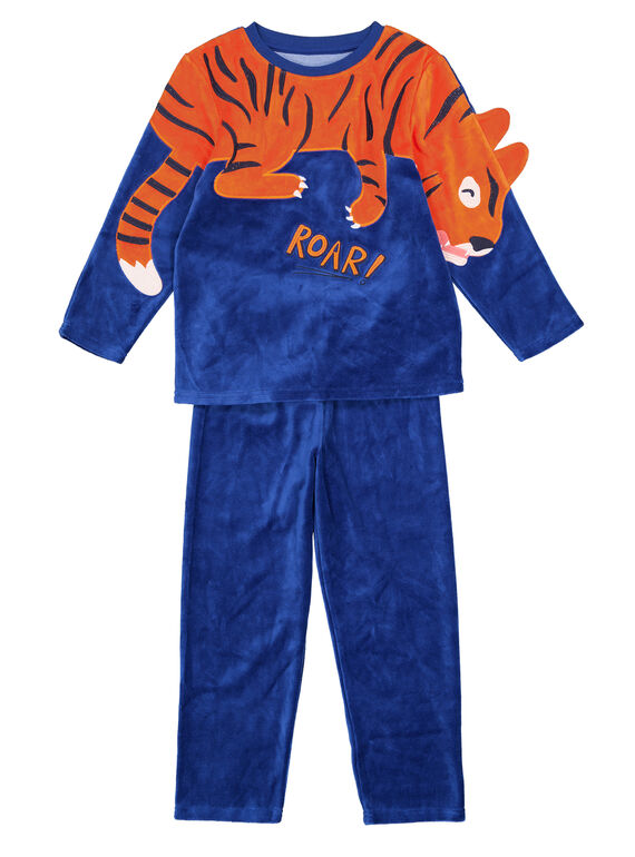 Pijama de color azul de terciopelo para niño GEGOPYJROAR / 19WH12NAPYJC225