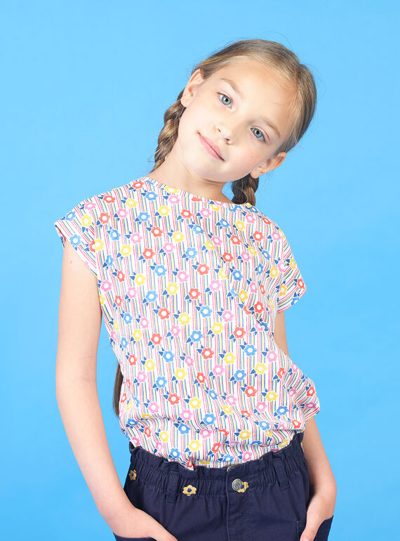 Falda de rayas de color rosa y azul, con estampado floral, para niña LAHATI2 / 21S901X2TMC001