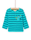 Camiseta de rayas turquesa y estampado de dinosaurio para bebé niño NUJOTUN1 / 22SG1074TML202