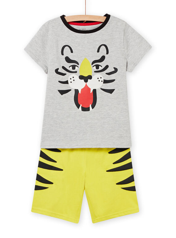 Pijama gris jaspeado y amarillo con estampado de tigre para niño NEGOPYCLEO / 22SH12H9PYJJ922