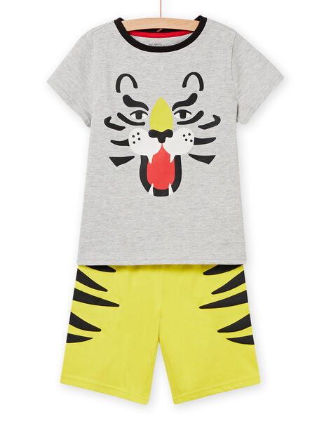 Pijama gris jaspeado y amarillo con estampado de tigre para niño NEGOPYCLEO / 22SH12H9PYJJ922