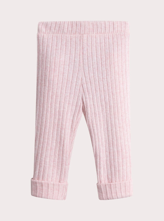 Legging de canalé rosa jaspeado para bebé niña VYIJOLEGCO2 / 24WI09G1CALD314