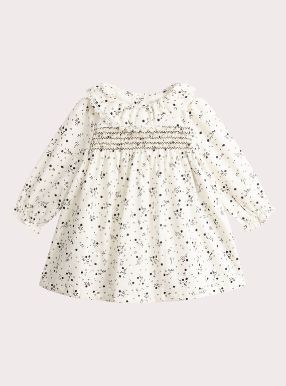 Vestido crudo con motivo floral para bebé niña VIPERROB1 / 24WG09R1ROB001