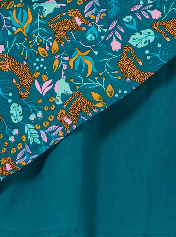 Vestido de color azul pato y amarillo, con estampado de tigre y floral LAVEROB1 / 21S901Q2ROB714