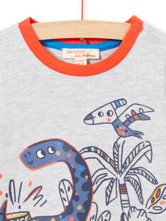 Camiseta de color gris jaspeado de manga larga con estampado de dinosaurios para bebé niño MUPATEE3 / 21WG10H2TML943