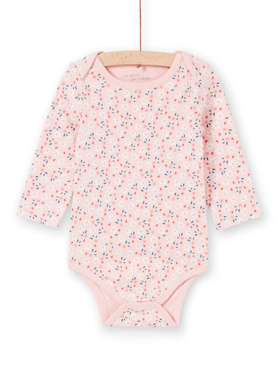 Body de manga larga de color rosa con estampado floral para bebé niña LEFIBODPLU / 21SH132BBDLD329