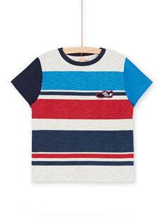 Camiseta de rayas de color gris jaspeado y azul, para niño LOHATI2 / 21S902X1TMCJ920