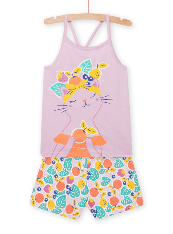 Pijama lila con estampado de gato y frutas para niña NEFAPYJFRU / 22SH11H7PYJH700