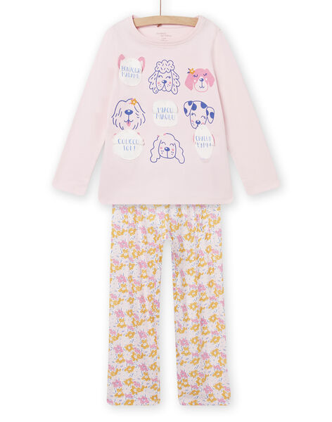 Pijama de camiseta y pantalón rosa con estampado de perros y estampado floral para niña NEFAPYJDOG / 22SH11G3PYJD326