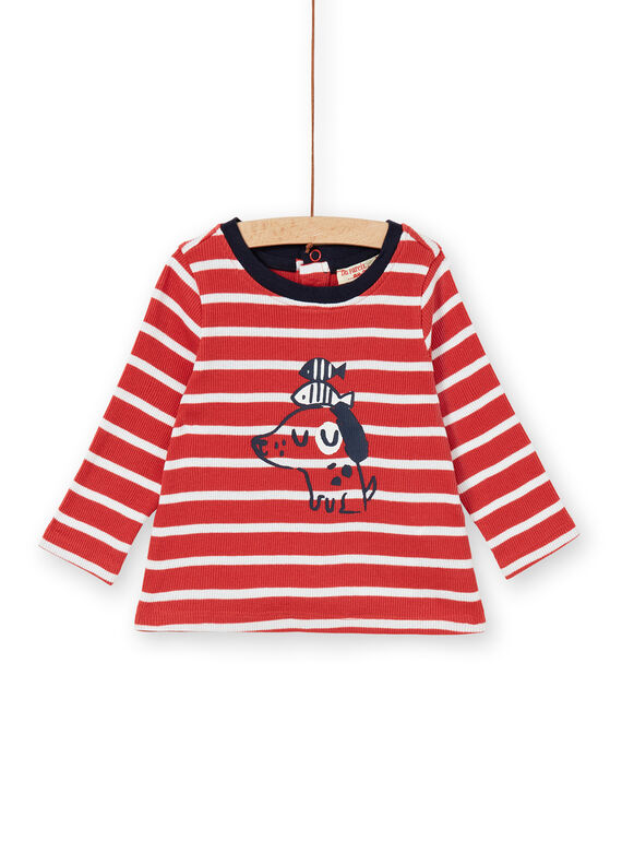 Camiseta de algodón de color rojo y blanco de rayas para bebé niño LUJOTEE5 / 21SG1031TML410