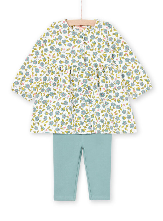 Conjunto de vestido con estampado floral y leggings de color crudo y verde agua para bebé niña MIKAENS / 21WG09I1ENS001