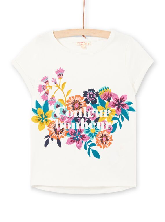 Camiseta de manga corta de color crudo con estampado de flores, para mujer LAMUMTI1 / 21S993Z1TMC001