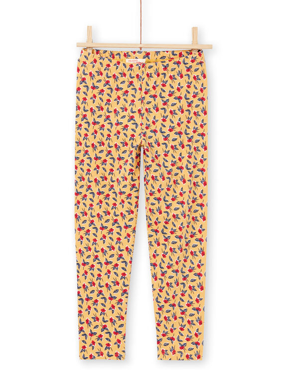 Leggings de color mostaza con estampado floral para niña MYAMIXLEG1 / 21WI01J2CALB106