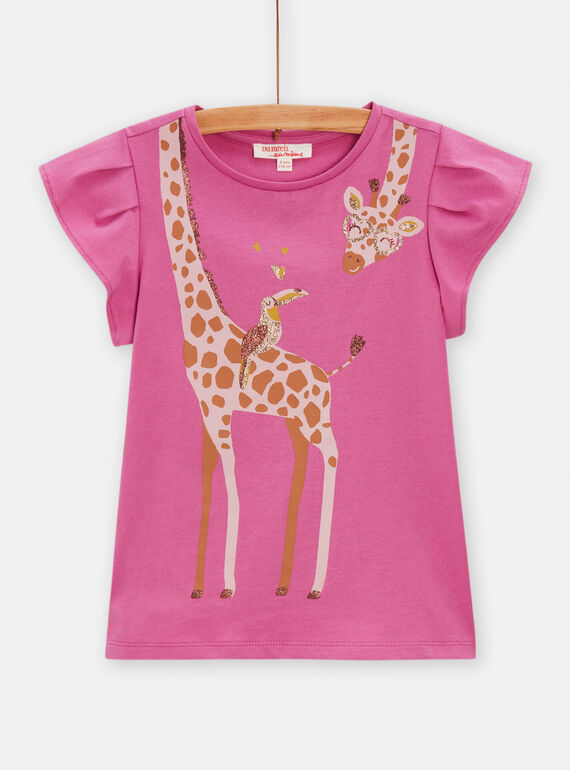 Camiseta rosa con estampado de jirafa y tucán para niña TACRITI3 / 24S901L2TMC310