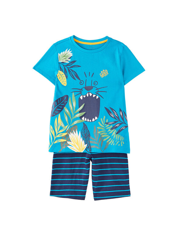 Pijama corto de color turquesa y marino para niño JEGOPYCJUN / 20SH12U4PYJC242