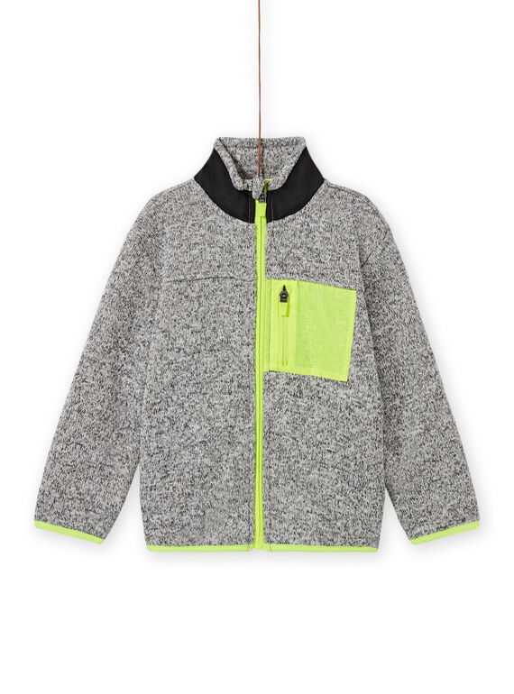 Cárdigan de color gris jaspeado con detalles de color amarillo flúor y negro para niño MOJOGITEK2 / 21W90214GILJ922