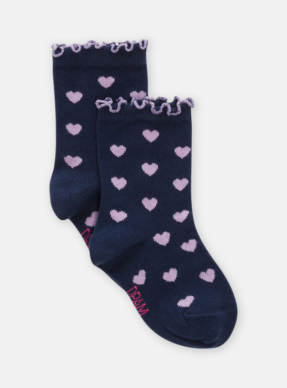 Calcetines azul marino con estampado de corazón para niña TYAJOSCHO2A / 24SI0181SOQ070