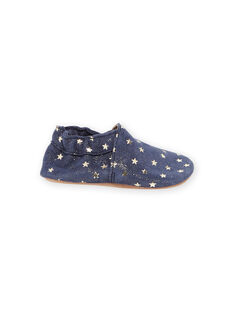 Zapatillas de casa de piel flexible de color azul con estampado de estrellas para bebé niña MICHOETOILE / 21XK3722D3SC201