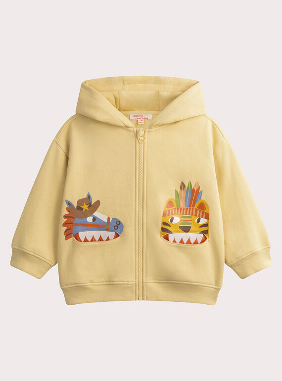 Chaqueta de punto polar amarillo pálido con bolsillos animados WOLANGIL2 / 25S90242GILB102