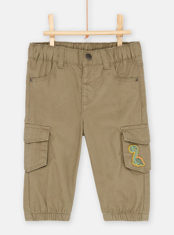 Pantalón cargo de color verde militar de twill para bebé niño SUVERPAN2 / 23WG10J1PANG619