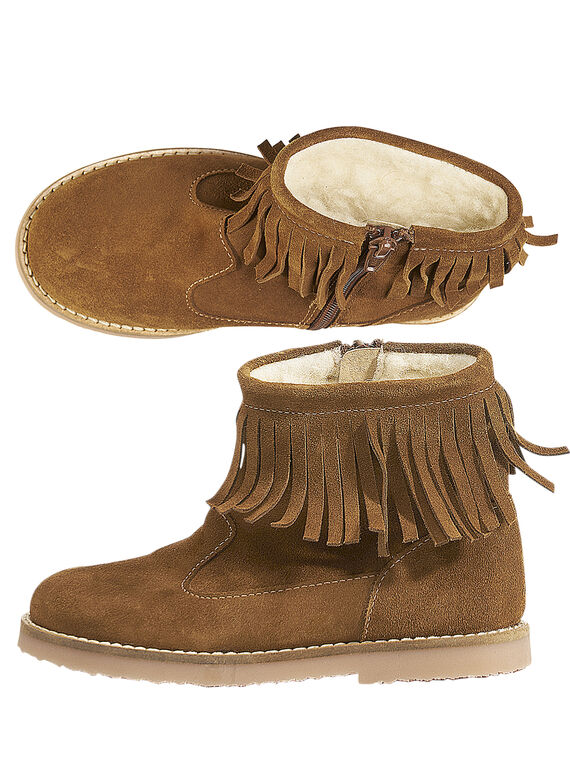 Botas con flecos de piel de serraje de color camel para niña GFBOOTFRAN / 19WK35X3D0D804