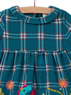 Vestido turquesa de cuadros y estampado de fantasía para bebé niña MITUROB3 / 21WG09K1ROBC217