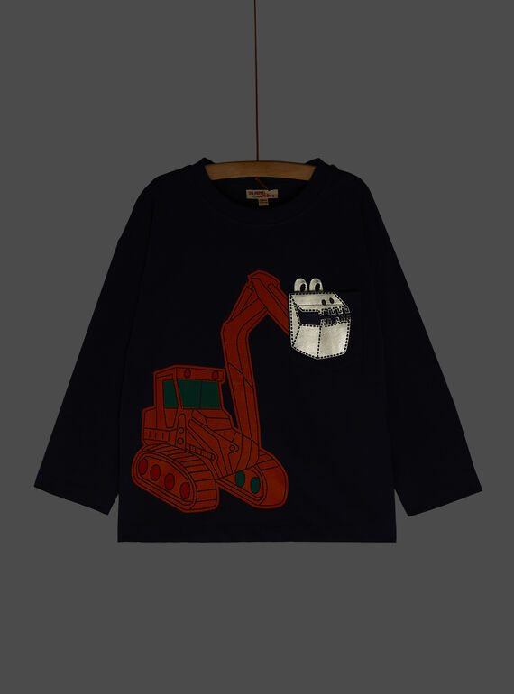 Camiseta azul noche con estampado de excavadora para niño SOKHOTEE1 / 23W902Q1TML705