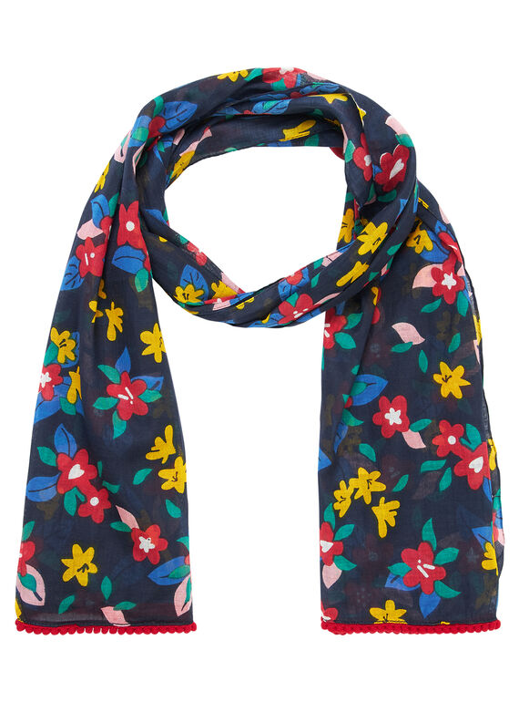 Pañuelo de color azul marino con estampado floral multicolor para niña JYAGRAFOUL / 20SI01E1FOUC243